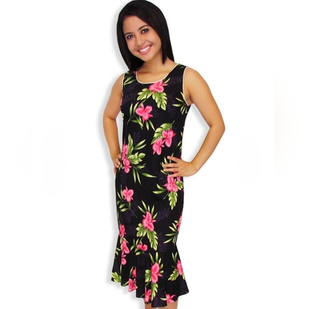 Elegant Black and Pink Floral Midi Dress